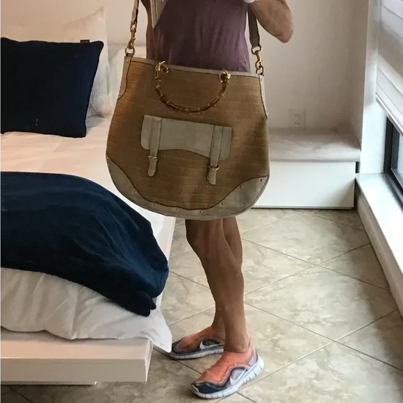 Gucci raffia straw and leather large bag - Picture 3 of 9